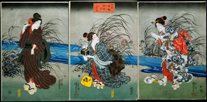 Glühwürmchen fangen im Sommer (Nōryō no hotaru) Serie: Vergnügungen der vier Jahreszeiten (Shiki yūkan), ca. 1845-1846 von Utagawa Kuniyoshi