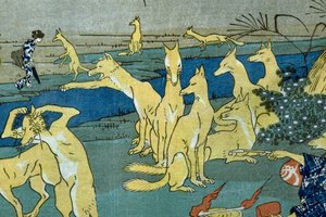 Komische Füchse üben Formveränderung (Dōke kitsume henge no keiko), ca. 1842