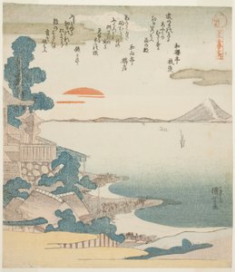 Morgendämmerung über dem Berg Fuji und Susaki, aus der Serie "Fünf Ansichten des Berges Fuji" von Utagawa Kuniyoshi