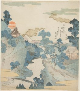 Fernsicht auf den Berg Fuji bei Morgendämmerung von Hakone von Utagawa Kuniyoshi