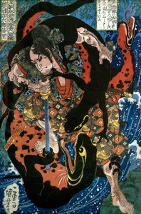 Iwanuma Kichirokurō Nobusato Serie: Einer der achthundert Helden des Wasserufers unseres Landes (Honchō Suikoden gōketsu happyakunin no hitori), ca. 1836 von Utagawa Kuniyoshi
