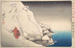 Nichiren im Schnee in Tsukahara, Sodo Provinz, ca. 1840