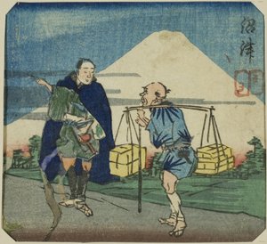 Numazu, Abschnitt eines Blattes aus der Serie "Ein Harimaze-Spiegel der Joruri-Spiele (Harimaze joruri kagami)"