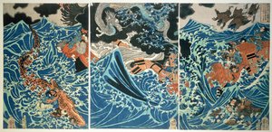 Tametomos Schiffbruch, veröffentlicht ca. 1836 von Utagawa Kuniyoshi