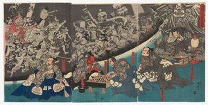 Die Erdspinne erzeugt Monster im Herrenhaus von Lord Minamoto Yorimitsu (Minamoto Yorimitsu [Raikō] kō no yakata ni tsuchigumo yōkai o nasu zu) von Utagawa Kuniyoshi