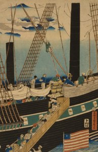 Westliche Händler laden Fracht in Yokohama, 1861
