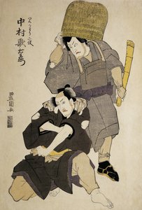 Nahaufnahme von zwei Kabuki-Schauspielern bei der Aufführung von Utagawa Toyokuni