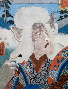 Porträt des Kabuki-Theaterschauspielers Morita Karya mit zoomorpher Maske, ukiyo-e Kunstdruck von Utagawa Toyokuni (1769-1825), Holzschnitt, japanische Zivilisation, Edo-Zeit von Utagawa Toyokuni