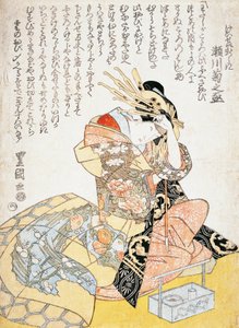 Frau mit einem Kalligraphiepinsel, Holzschnitt von Utagawa Toyokuni