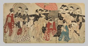 Eine Prinzessin reist mit ihren Begleitern und steigt aus einer Sänfte von Utagawa Toyokuni I