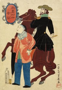 Amerikanischer Reiter und ein Chinese, Januar 1861 von Utagawa Yoshiiku