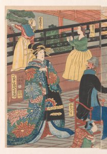 Ausländer bei einem Trinkgelage im Gankiro Teehaus von Utagawa Yoshiiku