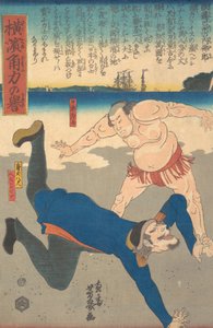 Sumo-Ringer wirft einen Ausländer von Utagawa Yoshiiku