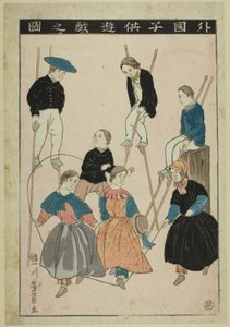 Ausländische Kinder beim Spielen von Utagawa Yoshikazu