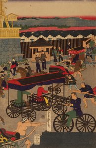 Blühender Nihonbashi-Abschnitt von Tokio. Tokyo Nihonbashi han ei no zu Triptychon