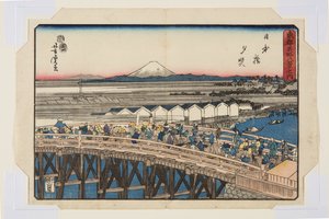 Nihonbashi: Sonnenuntergang (Nihonbashi sekishō) von Utagawa Yoshitora