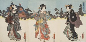 Szene aus Genji Monogatari (Die Geschichte von Genji) von Murasaki Shibuku (geb. 978) ca. 1860 von Utagawa and Toyokuni Kuniyoshi