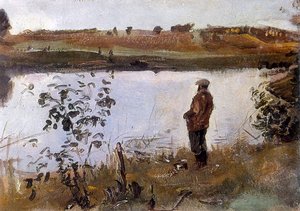 Künstler Konstantin Korovin am Flussufer von Valentin Aleksandrovich Serov