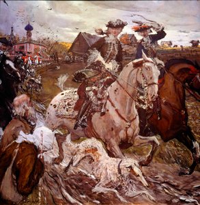 Prinzessin Elisabeth Petrovna (1709-1762) (zukünftige Elisabeth I. von Russland) und Peter II. (1715-1730) auf der Jagd von Valentin Aleksandrovich Serov