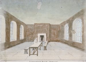 Innenraum des Verurteiltenzimmers im Newgate-Gefängnis, Old Bailey, City of London, 1810