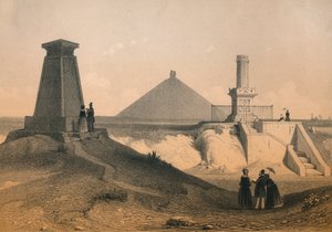 Kriegsdenkmäler auf dem Schlachtfeld von Waterloo, Belgien, Mitte des 19. Jahrhunderts
