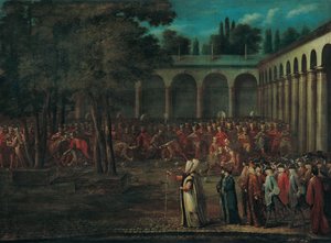 Die Botschafterdelegation durchquert den zweiten Hof des Topkapi-Palastes, 1720er Jahre von Vanmour