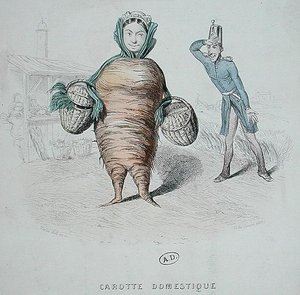 Karikatur eines Dieners als Karotte