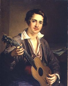 Die Gitarrenspielerin: Porträt des Virtuosen Gitarristen Vladimir Ivanovich Morkov (1803-64) 1839 von Vasili Andreevich Tropinin