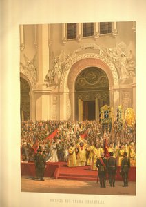 Das kaiserliche Paar verlässt die Kathedrale Christus der Erlöser aus dem Krönungsalbum, 1883 von Vasili Petrovich Vereshchagin