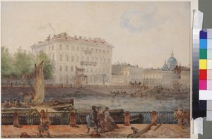 Haus von M.D. Tarasova an der Uferstraße der Fontanka, von Vasily Semyonovich Sadovnikov (1800-1879). Aquarell auf Papier von Vasili Semenovich Sadovnikov