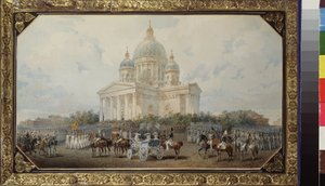 Die Parade vor der Isaakskathedrale in Sankt Petersburg von Vasili Semenovich Sadovnikov