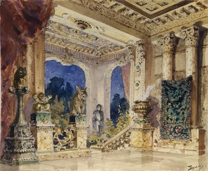 Bühnenbild für die Oper Die scharlachrote Rose von N. Krotkov, 1884 von Vasilij Dmitrievich Polenov