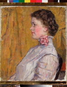 Frauenporträt vor gelbem Hintergrund von Vasilij Ivanovic Surikov