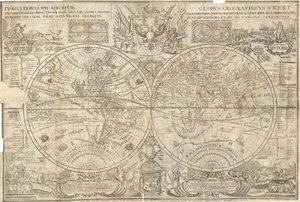 Doppelhemisphärenkarte der Welt, 1707