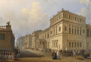 Ansicht der Neuen Eremitage durch die Millionnaya-Straße von Vasily Semyonovich Sadonikov