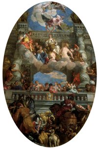 Der Triumph von Venedig. Personifikation der Stadt Venedig mit Frieden, Überfluss, Ruhm, Glück, Ehre, Sicherheit und Freiheit. Gemälde von Paolo Caliari, genannt Paolo Veronese