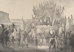 Militärfest in Boulogne mit Napoleon, der Sterne der Ehrenlegion verteilt, 19. Jahrhundert von Victor Adam