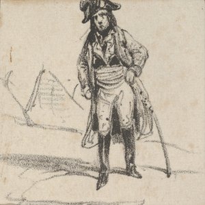 Soldat, der sich auf sein Schwert stützt, Mitte des 19. Jahrhunderts von Victor Adam