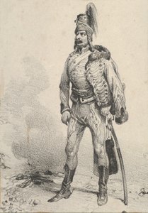Stehender Soldat mit seiner Jacke über einer Schulter, Mitte des 19. Jahrhunderts von Victor Adam