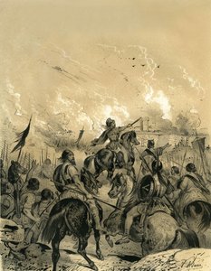 Die Gallier eroberten Rom nach der Schlacht an der Allia im Jahr 390. Gravur von Victor Adam (1801-1866) im Buch "Frankreich im Mittelalter" veröffentlicht von den Ardant-Brüdern im mittleren 19. Jahrhundert. von Victor Adam