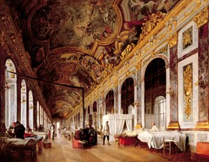 Der Spiegelsaal in Versailles als Militärkrankenhaus zur Pflege verwundeter Preußen im Jahr 1871 von Victor Buchereau