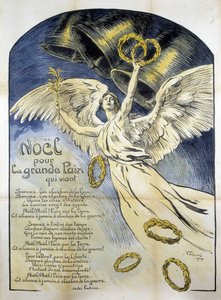 Allegorische Figur des Friedens - Gedicht „Weihnachten für den großen Frieden, der kommt“ von André Fontaine, ill. von V. Prouvé von Victor Emile Prouve