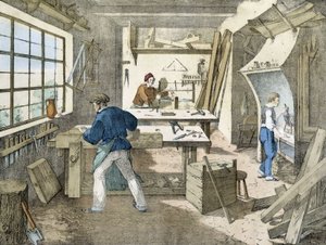 Der Zimmermann, Lithographie von Janson, 19. Jahrhundert von Victor Janson