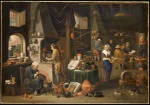 Interieur mit Alchemist und Assistenten von Victor Mahu