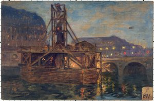 Die Arbeiten der Métropolitain an der Pont Saint-Michel im Jahr 1906, im November 1906 von Victor Marec