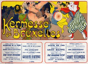 Lebensstil. Brüsseler Kirmes (Karneval), Belgien. Plakat von V. Mignot, Belgien, ca. 1890
