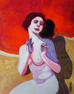 Nachdenkliche Frau in Rot von Victor Tkachenko