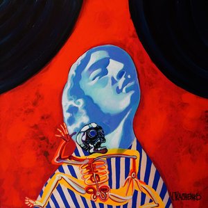 Surrealer Blauer Kopf-Skelett