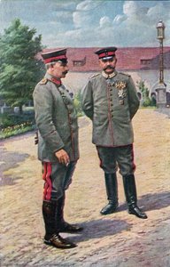 Kaiser Wilhelm II. und Feldmarschall von Hindenburg posieren vor dem Schloss in Posen, 1915