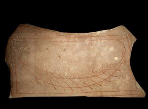 Graffiti, das ein Wikingerruderboot darstellt. 9. Jahrhundert Stockholm, Historiska Museet